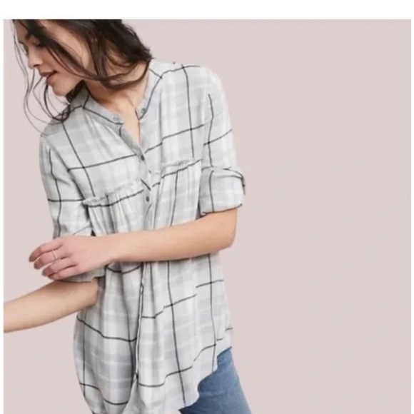 Anthropologie Tops - Anthropologie Cloth and Stone Plaid Gray Flannel